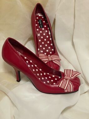 Style & Co. Red Polka Dot Bow Heels